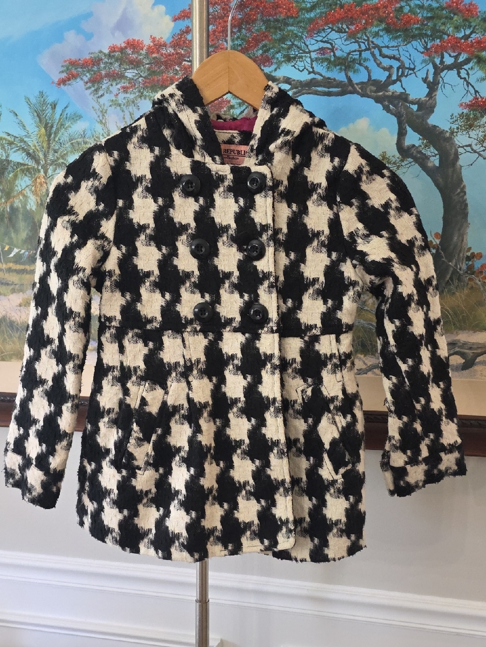 Urban Republic Black and White Plaid Girls Coat with Pink Label